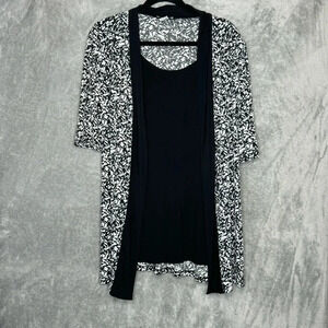 Bleeker & McDougal 1X Shirt Top Black Abstract Short Sleeve Scoop‎ Neck Stretch